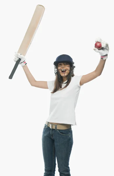 Female cricket fan cheering — Stock Photo, Image