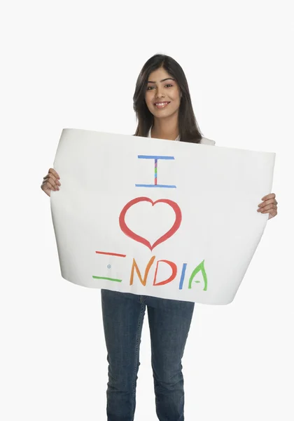 Frau mit Plakat — Stockfoto