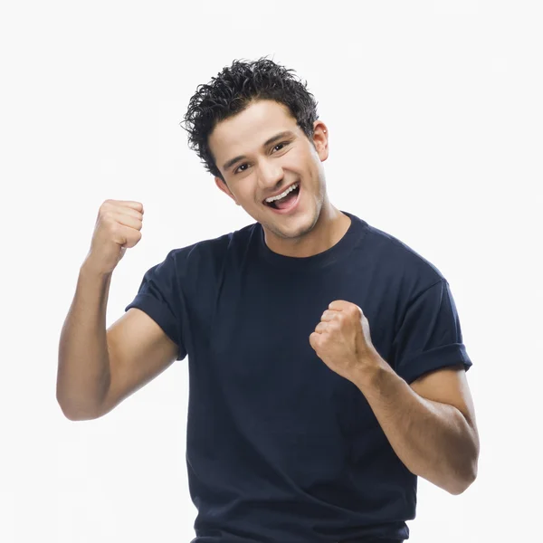 Man making fist and smiling — Stock Photo, Image