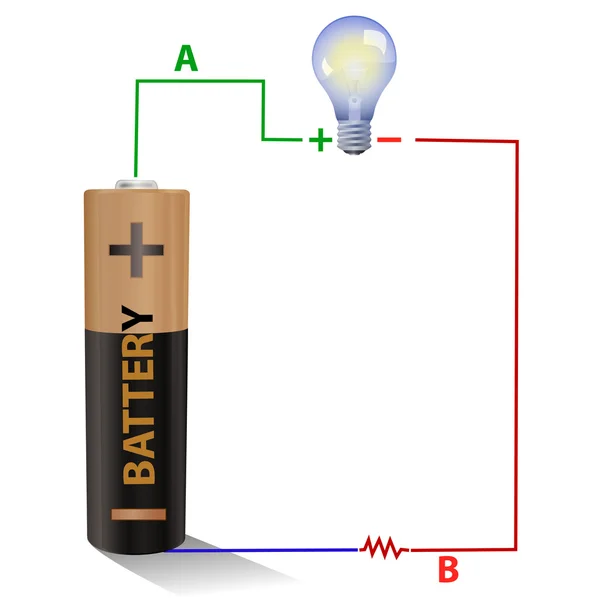 Batteria collegata a una lampadina — Foto Stock