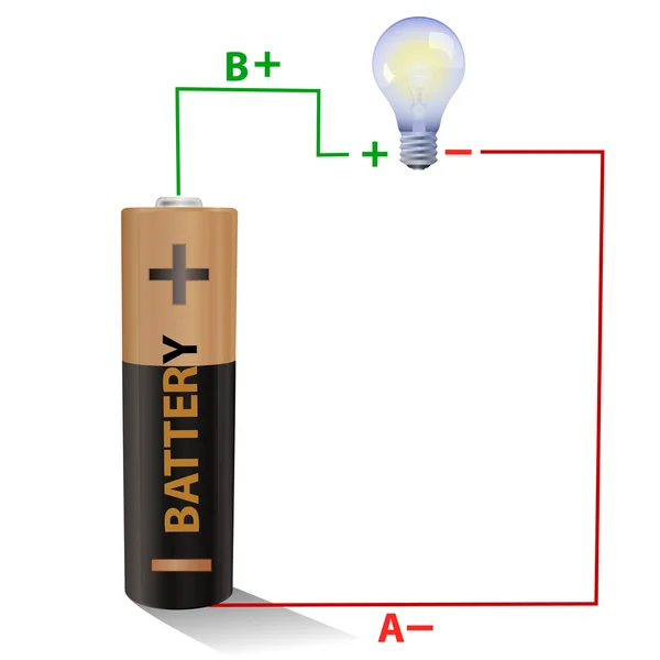 Battery connected to a light bulb — Stock Photo, Image