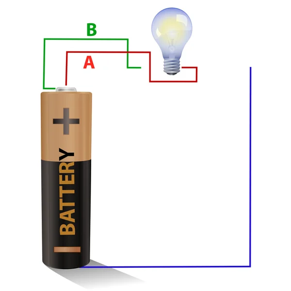 电池连接到一个灯泡 — 图库照片