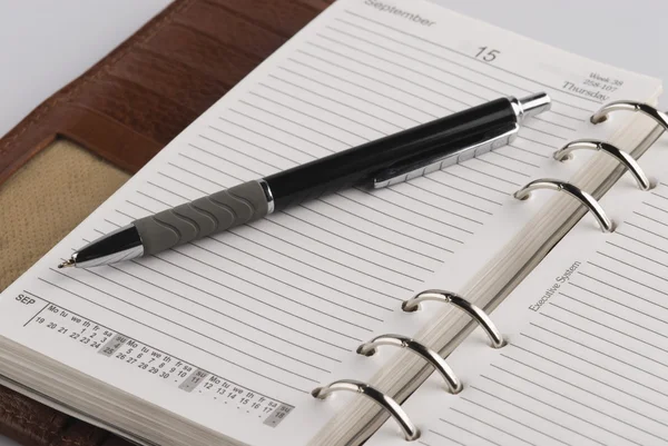 Pen op een persoonlijke organizer — Stockfoto
