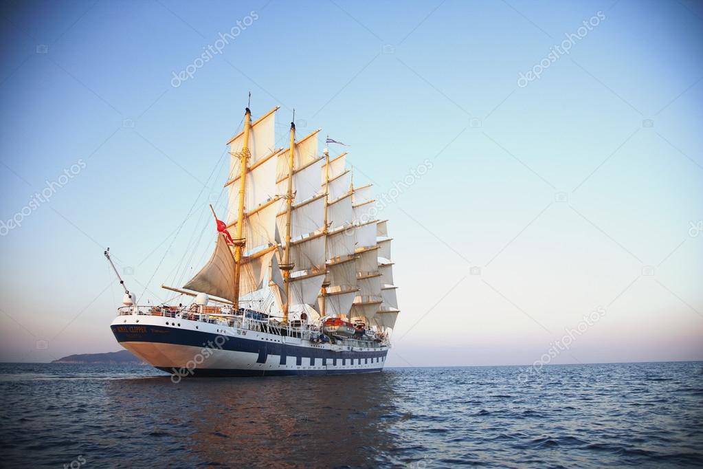 Clipper ship in a sea