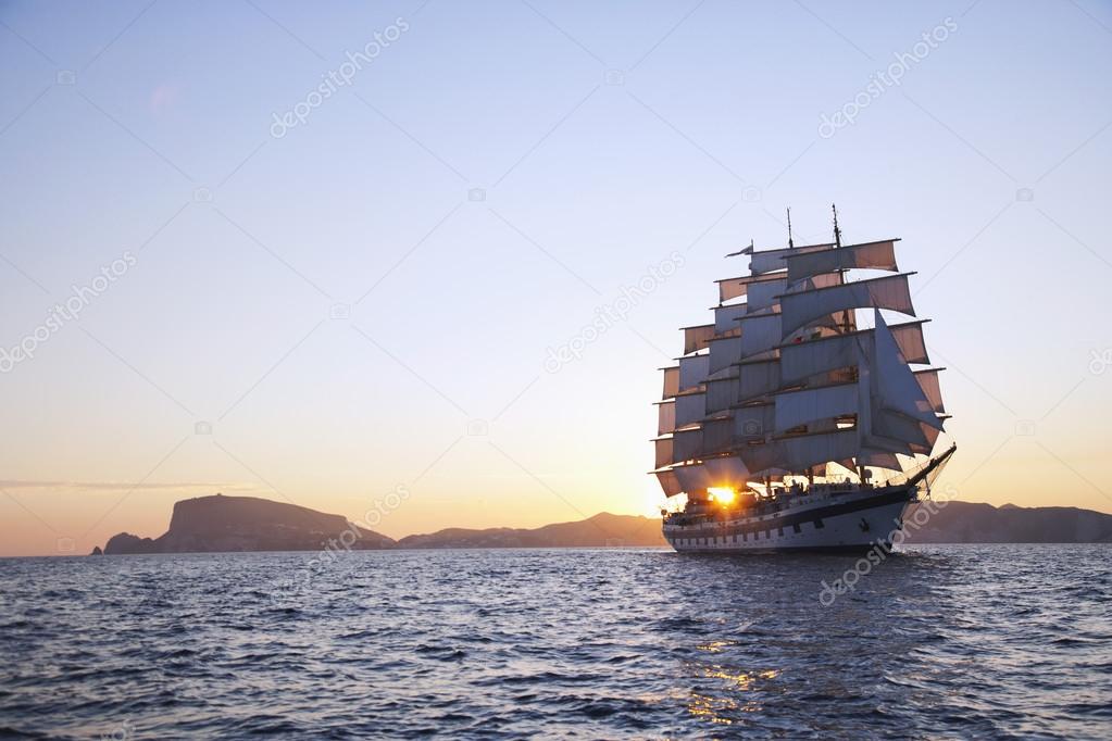 Clipper ship in a sea