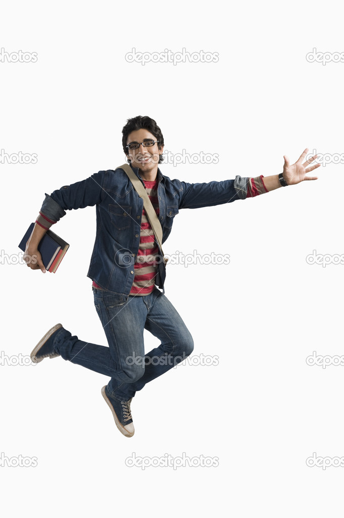 University student jumping in excitement