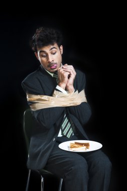 yapışkan bant ile işadamı
