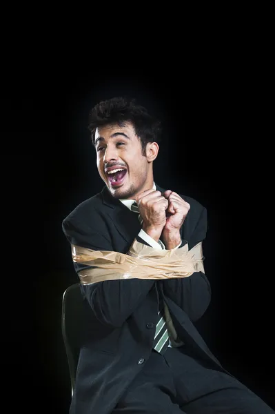 Businessman with adhesive tape — Stock Photo, Image