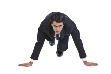 işadamı sprint için hazırlanıyor