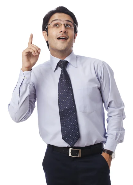 Businessman gesturing and looking curious — Stock Photo, Image