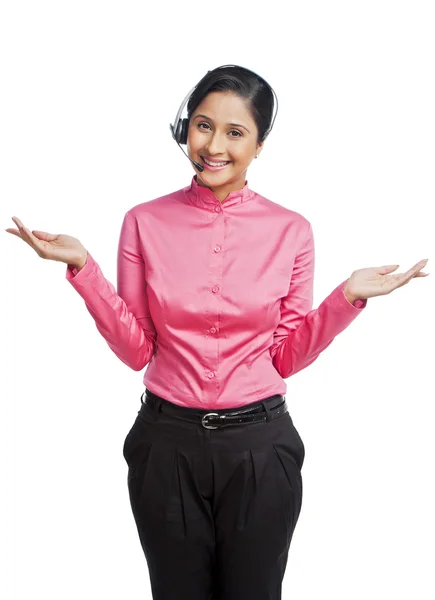 Customer service representative gesturing — Stock Photo, Image