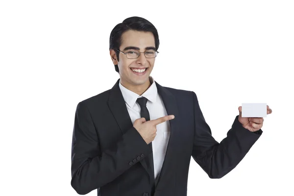 Businessman showing a blank business card — Stock Photo, Image