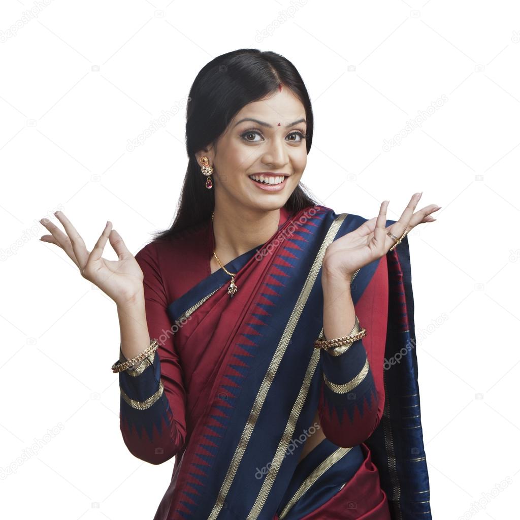 Traditionally Indian woman gesturing