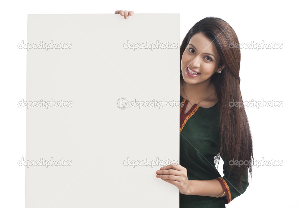 Woman holding a whiteboard
