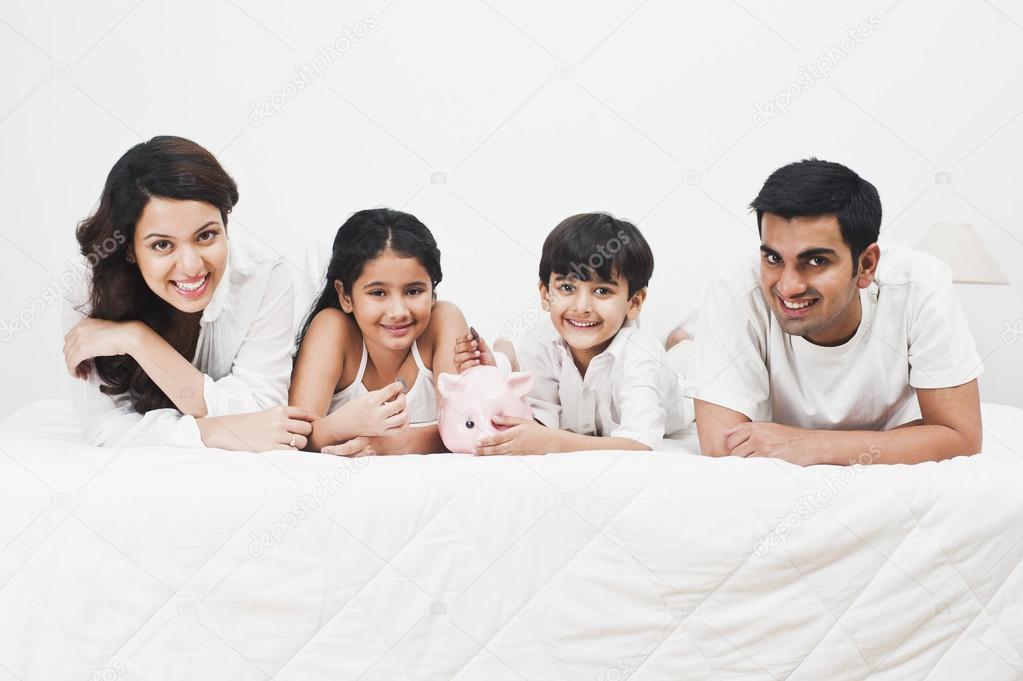 Family with a piggy bank