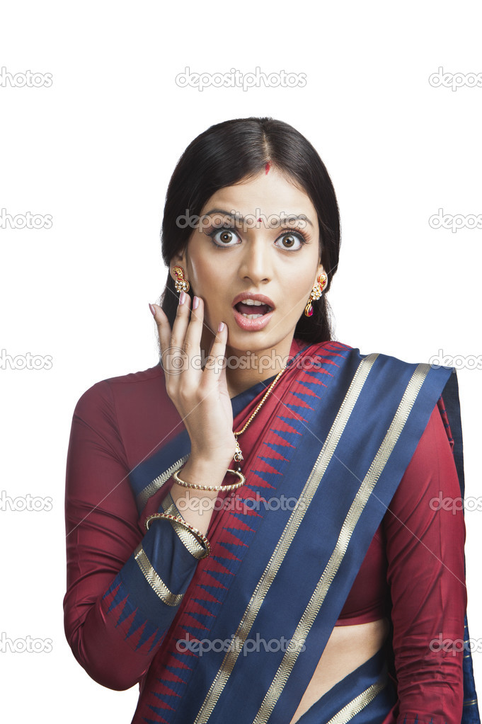 Traditionally Indian woman looking surprised