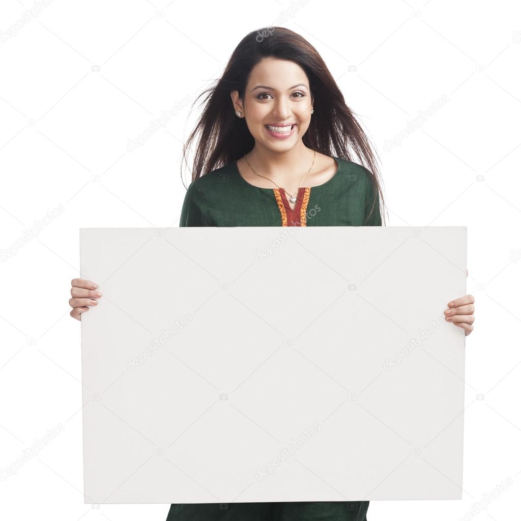 Woman holding a whiteboard