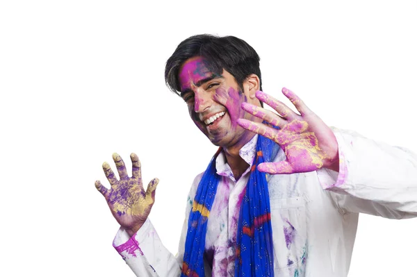 Homem celebrando Holi — Fotografia de Stock