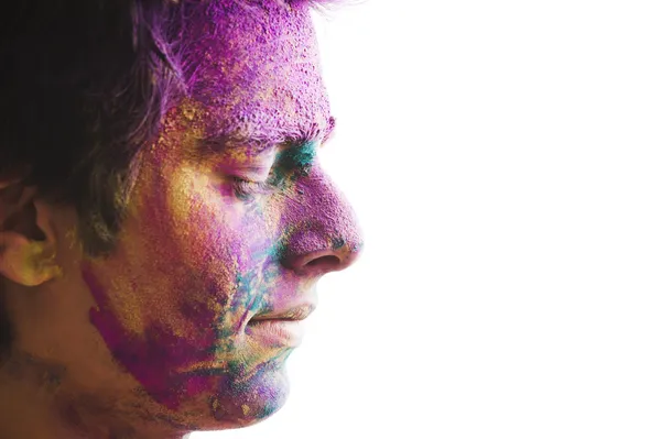 Mans face covered with powder paint — Stock Photo, Image