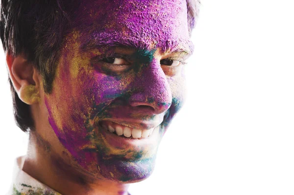 Mans face covered with powder paint — Stock Photo, Image