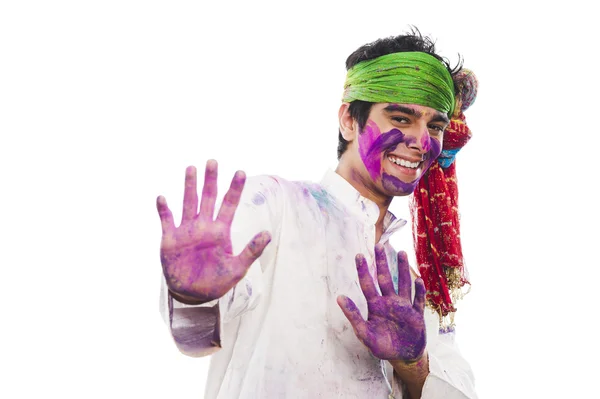 Mand fejrer Holi - Stock-foto