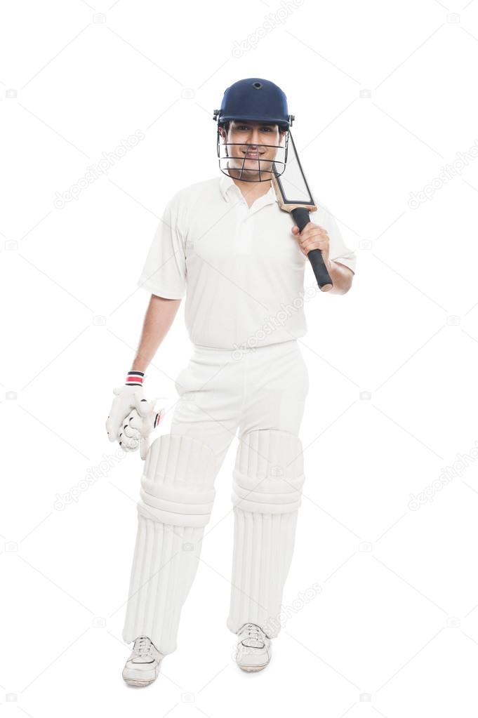 Batsman standing with holding a cricket bat