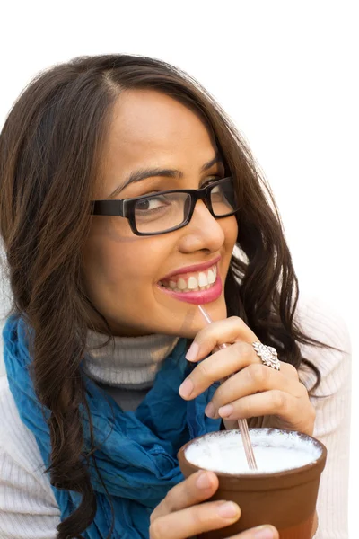 Woman drinking milk — Stock Photo, Image