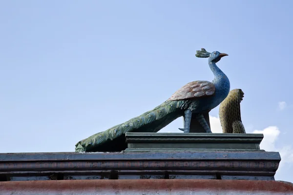 Pfauenstatue auf einem Tempel, kapaleeshwarar Tempel — Stockfoto