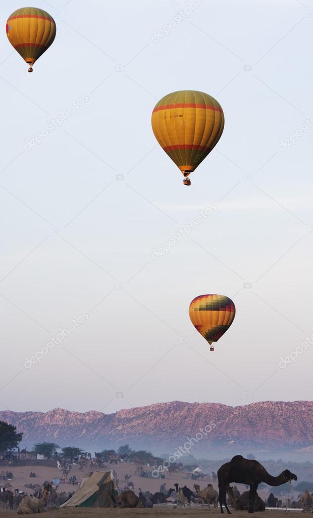 Hot air balloons over Pushkar Camel Fair ground