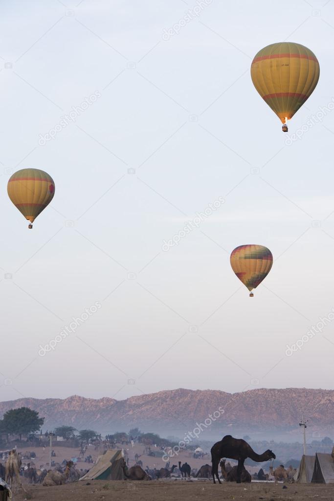 Hot air balloons over Pushkar Camel Fair ground