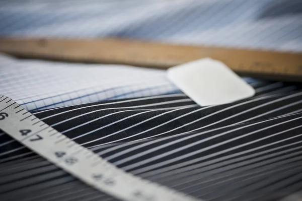 Close-up of tape measure and scale on a fabric — Stock Photo, Image