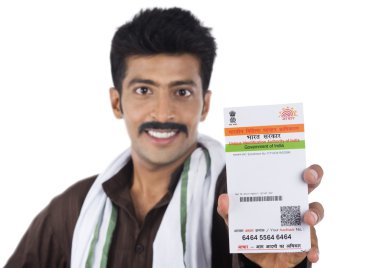 Portrait of a man showing Aadhar Card clipart