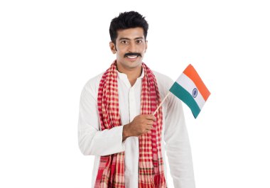 Hindistan Ulusal bayrak tutan bir adam portresi