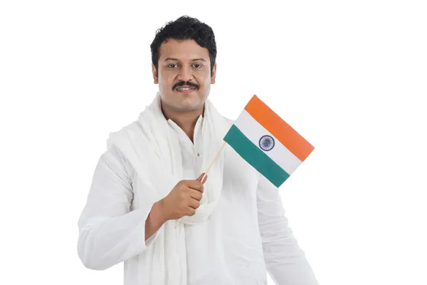 Retrato de un hombre con bandera nacional de la India —  Fotos de Stock