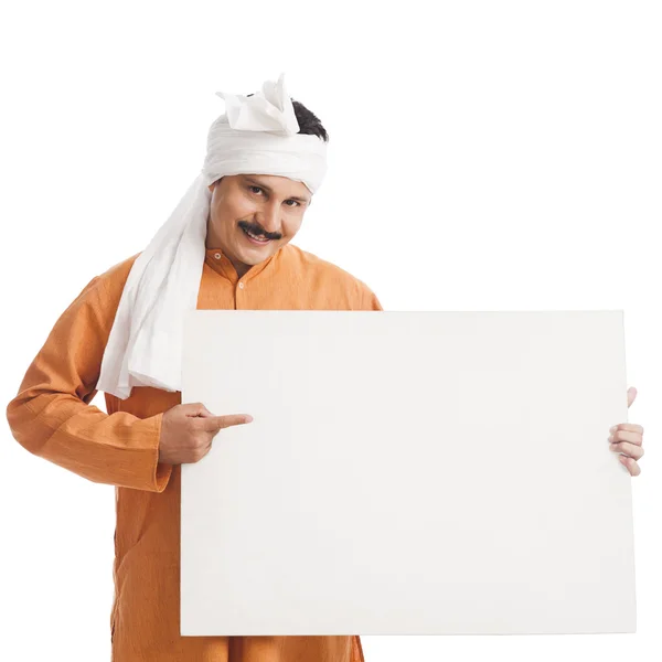 Portrait of a man holding a placard — Stock Photo, Image