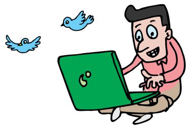 dizüstü bilgisayarda twitting adam