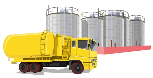 Camião de combustível em frente ao depósito de petróleo —  Vetores de Stock