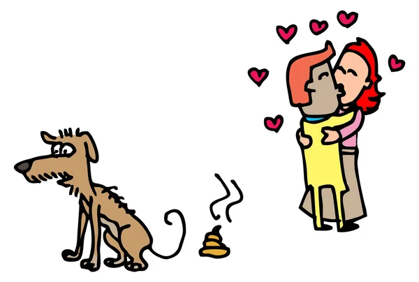 Chien caca et oiseaux d'amour — Image vectorielle