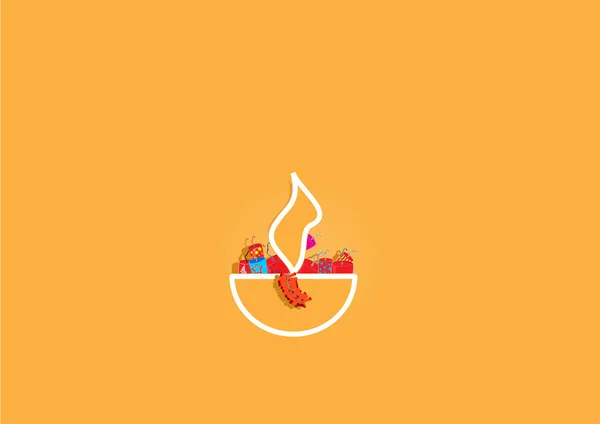 Diwali oil lamp with firecrackers — Stock Vector