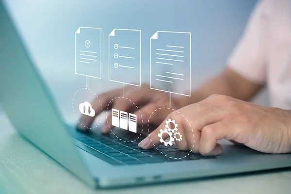 Document Management System (DMS) Online Document Database and automated processes to manage files, knowledge, and documents in an organization effectively with ERP, enterprise business technology.