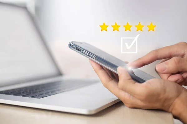 Satisfaction Customer Service Survey Concept Business People Using Smartphone Answer – stockfoto