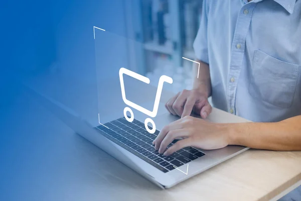 shopper using laptop online shopping. And online payment option or digital wallet online transaction concept.