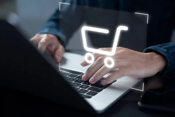 shopper using laptop online shopping. And online payment option or digital wallet online transaction concept.
