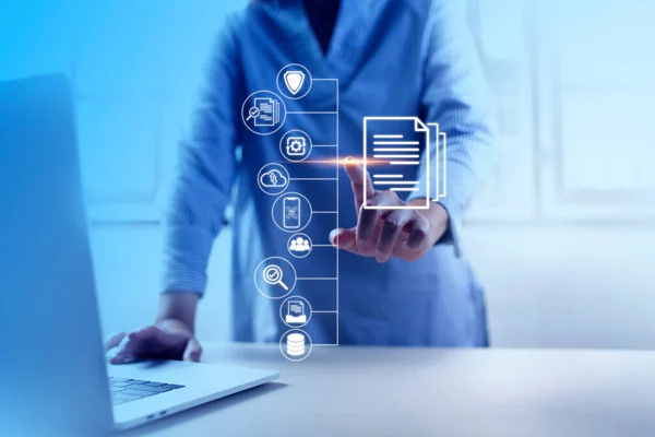 Document Management System (DMS) Online Document Database and automated processes to manage files, knowledge, and documents in an organization effectively with ERP, enterprise business technology.