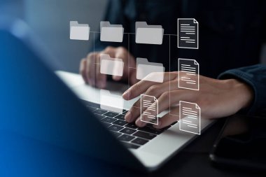Belge Yönetim Sistemi (DMS) Çevrimiçi Belge Veritabanı ve ERP, işletme teknolojisi ile etkin bir organizasyonda dosya, bilgi ve belgeleri yönetmek için otomatik süreçler.