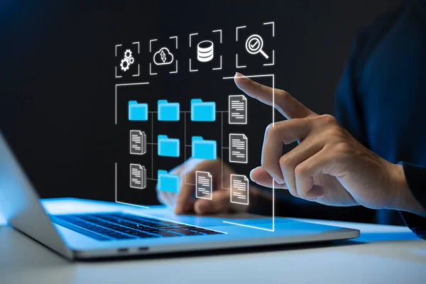 Document Management System (DMS) Online Document Database and automated processes to manage files, knowledge, and documents in an organization effectively with ERP, enterprise business technology.