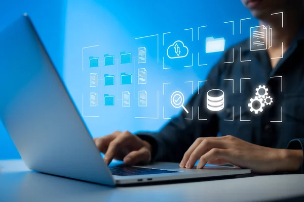 Document Management System (DMS) Online Document Database and automated processes to manage files, knowledge, and documents in an organization effectively with ERP, enterprise business technology.