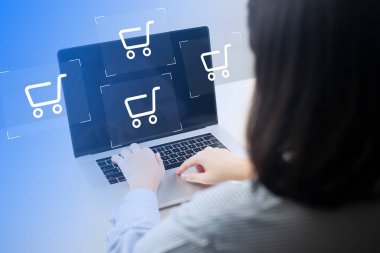 shopper using laptop online shopping. And online payment option or digital wallet online transaction concept.