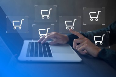 shopper using laptop online shopping. And online payment option or digital wallet online transaction concept.