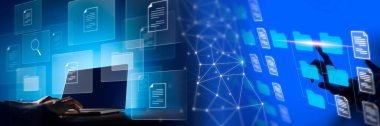 Document Management System (DMS) Online Document Database and automated processes to manage files, and documents in an organization effectively with ERP, enterprise business technology.